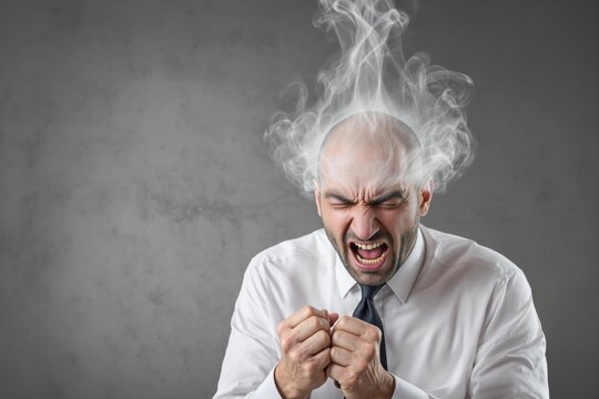 Angry businessman with steam coming out of his head.