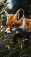 Fototapeta premium Majestic Red Fox in the Wild: A Breathtaking Portrait