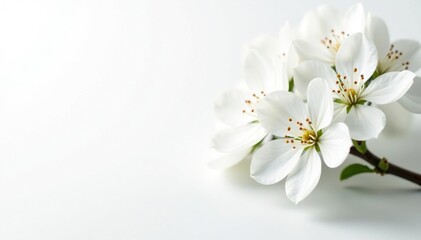 Obraz premium Delicate white blossoms against pure white backdrop, immaculate, detail, flora