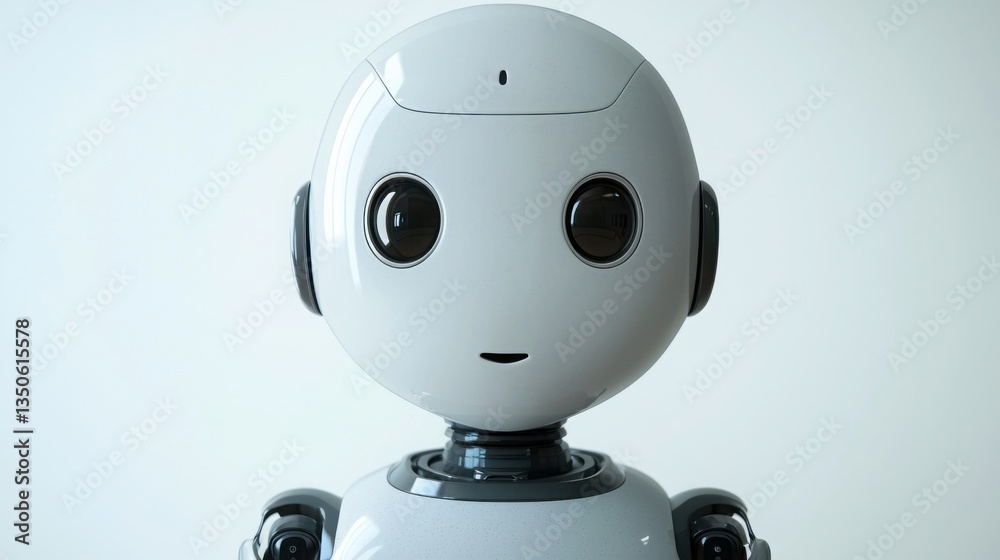 Poster futuristic robot with a minimalist white background representing the role of ai in modern algorithmi