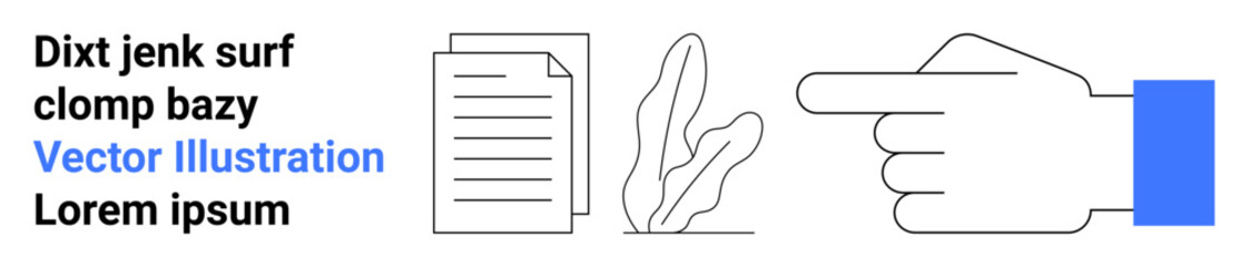 Outlined hand points to a document and plant, blending organizational, natural, and creative themes. Ideal for productivity, eco-conscious work, decision-making, minimalism, guidance modern