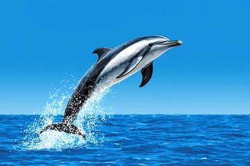 Fototapeta premium Digital Illustration Of Dolphin Leaping In Ocean