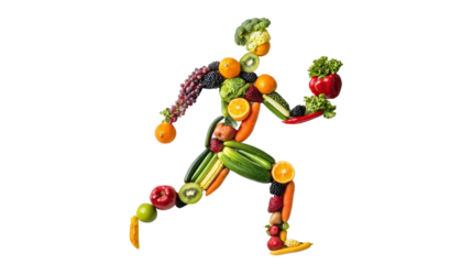 Vibrant Human Figure Made of Fresh Fruits and Vegetables in Motion