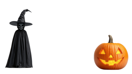 Spooky Halloween Decor with Witch and Jack-O'-Lantern Appeal