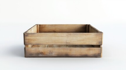 Wooden crate on a white background, showcasing its rustic design, ideal for storage or decoration