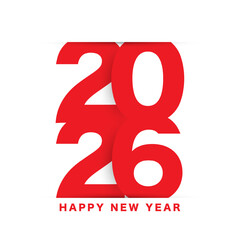 Happy New Year 2026 greeting card design on white background.