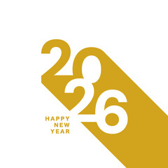 2026 Happy New Year gold text design on white background.