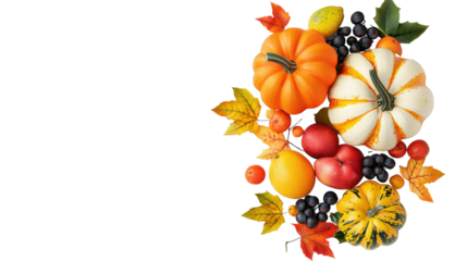 Vibrant Autumn Harvest Arrangement with Pumpkins and Fruits