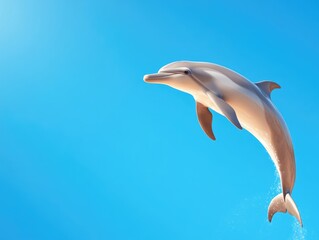 Dolphin leaping in bright blue sky