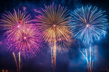 Spectacular Fireworks Display Exploding in the Night Sky with Vibrant Colors
