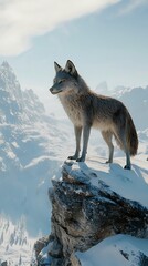 Obraz premium Majestic Lone Wolf on a Snowy Mountain Peak
