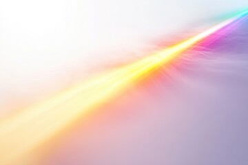 Abstract pastel rainbow light beam streaks across a soft purple background.