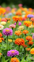Fototapeta premium Vibrant Zinnia Flower Meadow Blooming in Summer