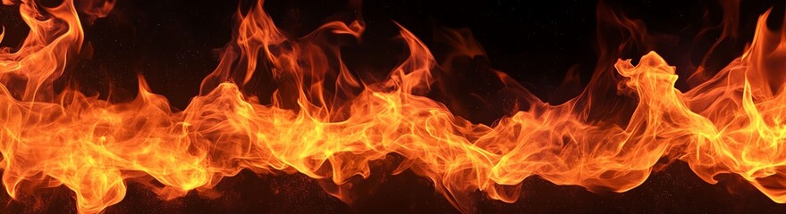 Burning Fire Flames Texture on Dark Background with Orange Glow