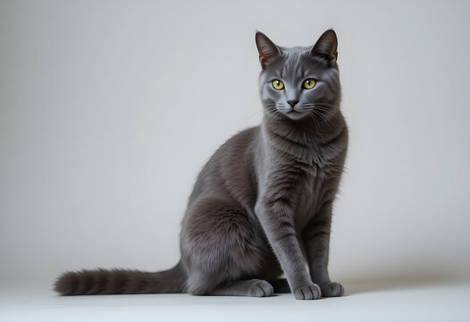 Gray cat breeds chartreux korat russian blue british shorthair sitting looking cute pet feline animal