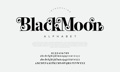 Blackmoon Elegant Font Uppercase Lowercase And Number. Classic Lettering Minimal Fashion Designs. Typography modern serif fonts regular decorative vintage concept. vector illustration