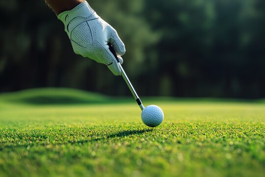 Preparing to Golf Iron Shot on Green Grass Golf Course