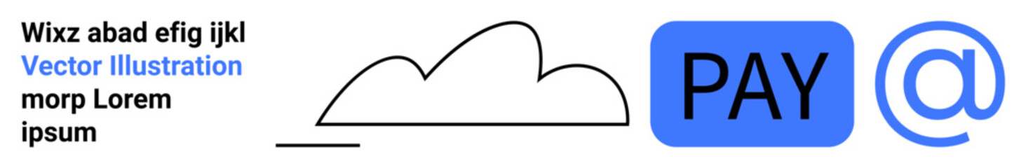 Cloud outline with blue payment icon and email symbol representing digital payments, online communication, and connectivity. Ideal for fintech, cloud services, online transactions, tech