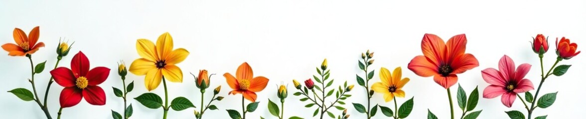 Obraz premium Leafy branches with flowers on a white background, garden, colorful