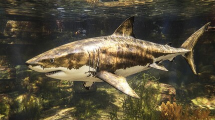 Majestic Shark Swimming Gracefully Through the Underwater Habitat of a Vibrant Ocean Environment