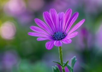 Obraz premium Close-up of vibrant purple daisy with soft background blur.