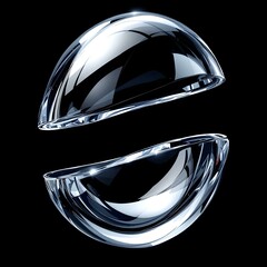3D Abstract Glass Spheres It features two smooth, interlocking glass shapes, reflecting light against a dark, minimalist background