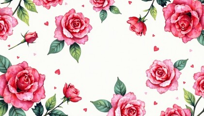 Naklejka premium Delicate watercolor rose blooms in repeating pattern, floral design, botanical, bloom