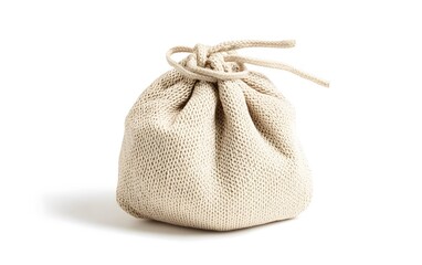 Beige Knitted Drawstring Bag Sack Pouch Studio Photography