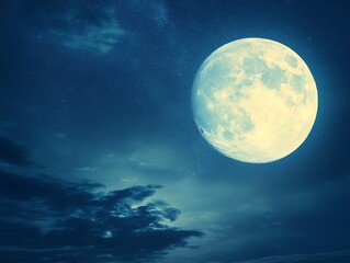 The full moon glows brightly in a dark night sky