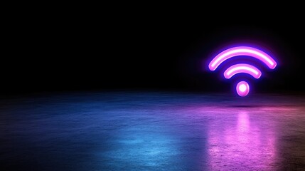 Neon Wi-Fi symbol, dark studio, vibrant colors
