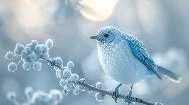 Swallow tailed cotinga perched gracefully delicate white blue plumage shimmering soft blurred background ultra realistic feather textures