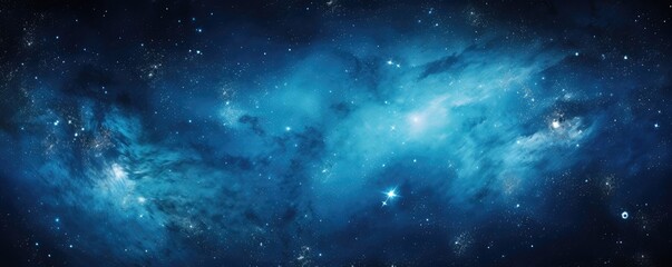 Deep space nebula with vibrant blue colors and twinkling stars. Cosmic landscape of galaxy. Astronomy concept for wallpaper, science fiction background, or space exploration theme
