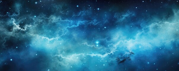 Fototapeta premium Deep space nebula with glowing stars and cosmic clouds. Starry night sky background for astronomy, astrology, and galaxy exploration concept. Blue celestial scenery.