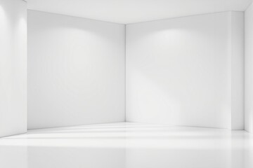 Minimalist empty white room with soft lighting and clean walls.