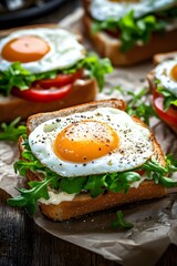 Delicious Fried Egg Sandwiches with Tomato and Arugula