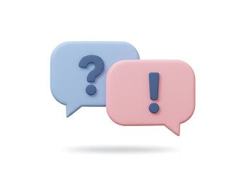 Naklejka premium A 3D set of two overlapping message bubbles, one with a question mark and the other with an exclamation point