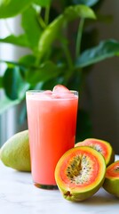 Fototapeta premium Refreshing Pink Passion Fruit Juice Drink with Ice Cubes