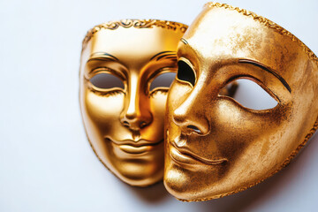 Two Gold Masks On White Background