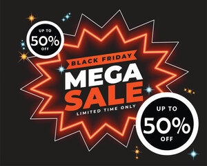 black Friday mega sale template with abstract neon frame vector 