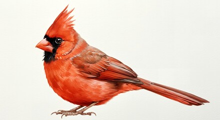 Watercolor Painting of a Northern Cardinal Bird on White Background