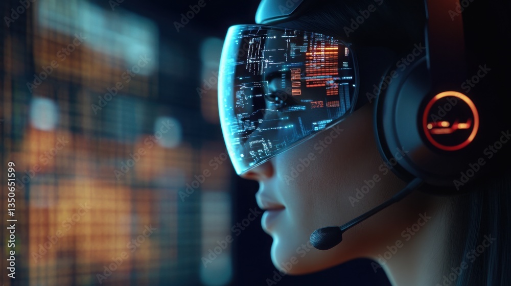 Poster futuristic smart holographic assistant in digital environment