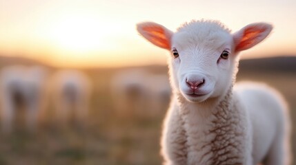 Obraz premium Innocent lamb at golden hour