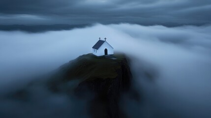 Fototapeta premium Isolated chapel on a misty clifftop