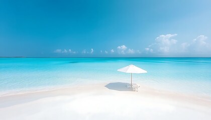 Obraz premium Tropical Beach Paradise: White Umbrella for Relaxing.