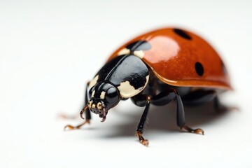 Fototapeta premium Close-up of a single ladybug on white background, red, minimalist, detail