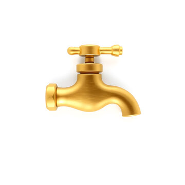 Water tap gold metal icon on white background Generetive AI
