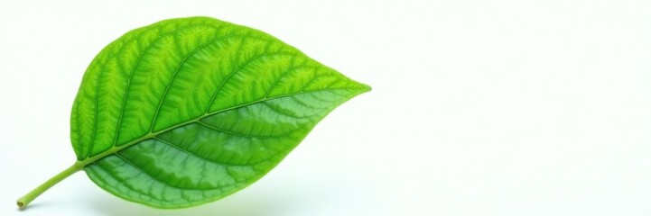 Obraz premium Single large leaf with intricate veins against white background, greenery, plant