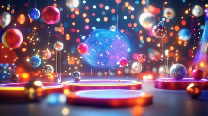 Festive Orbs Decorate Neon Platforms With Sparkling Lights