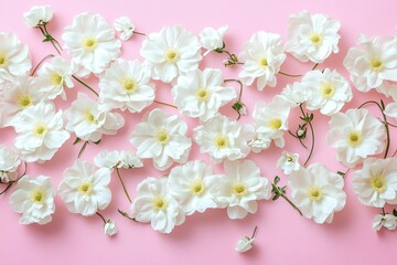 Obraz premium White Flower Arrangement on Pink Background Floral Composition Design