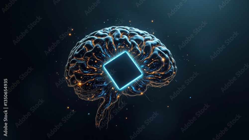 Aufkleber futuristic brain concept with illuminated square and digital effects
